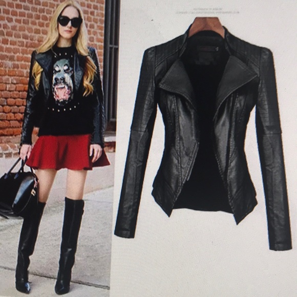 Woman’s casual long sleeve pu leather jacket - Picture 1 of 5